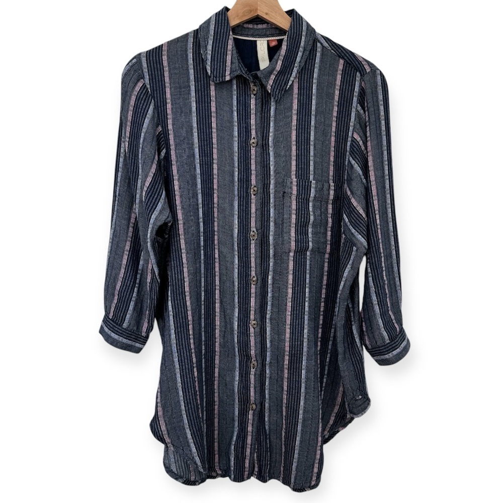Pilcro by Anthropologie Metallic Stripe Oversized Tunic Button Down Top XS